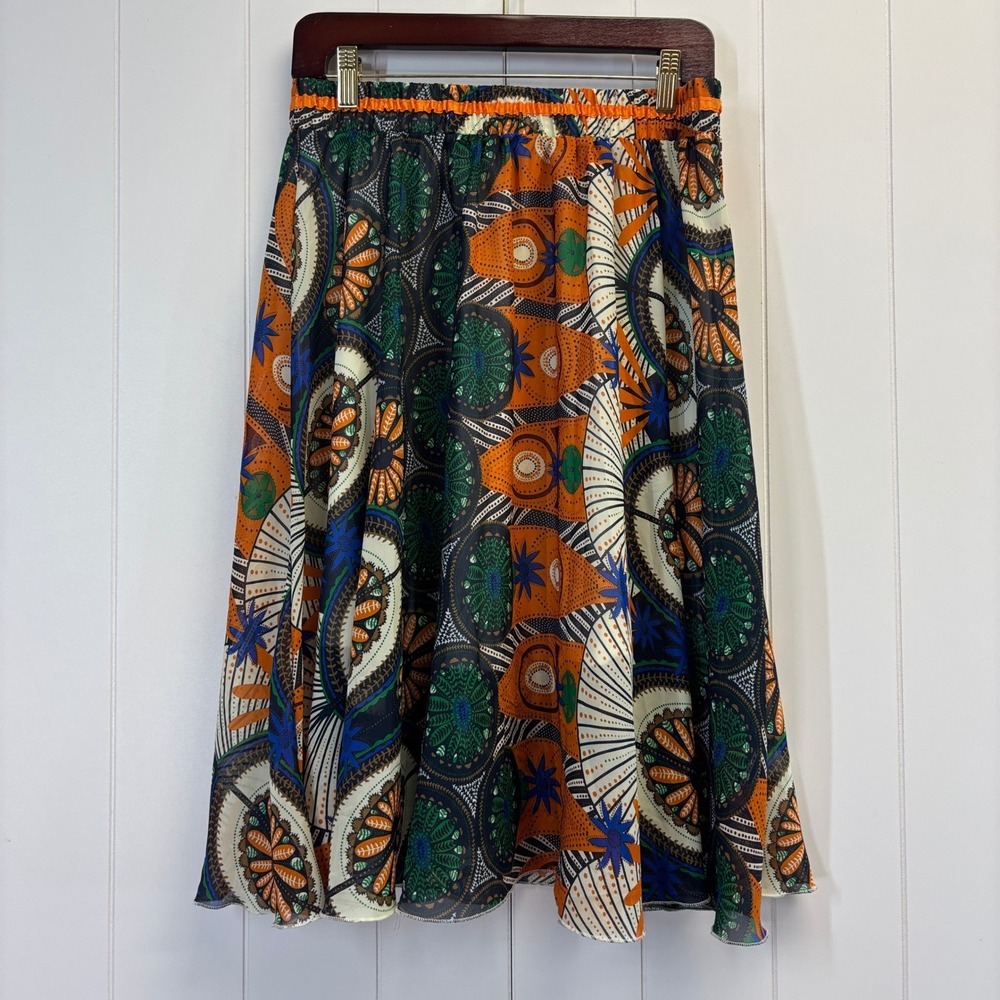 Women Boho Festival Flowy Skirt Size L Summer Fun Artsy Psychedelic Geometric